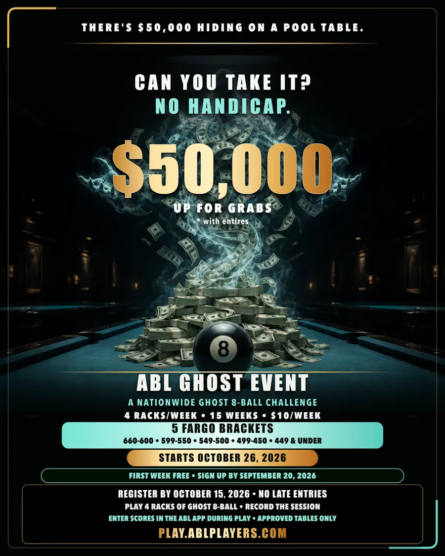 ABL Ghost Event official flyer featuring $50,000 prize fund