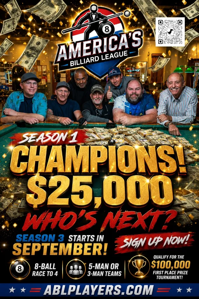 America's Billiard League Season 3 Announcement - Season 1 Champions $25,000 Payout